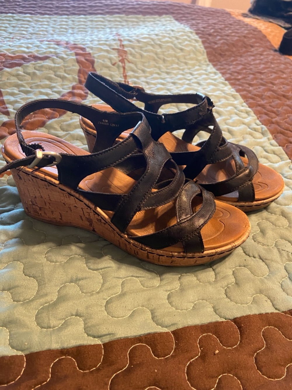 boc Black Strappy Cork-Style Wedge Sandals
